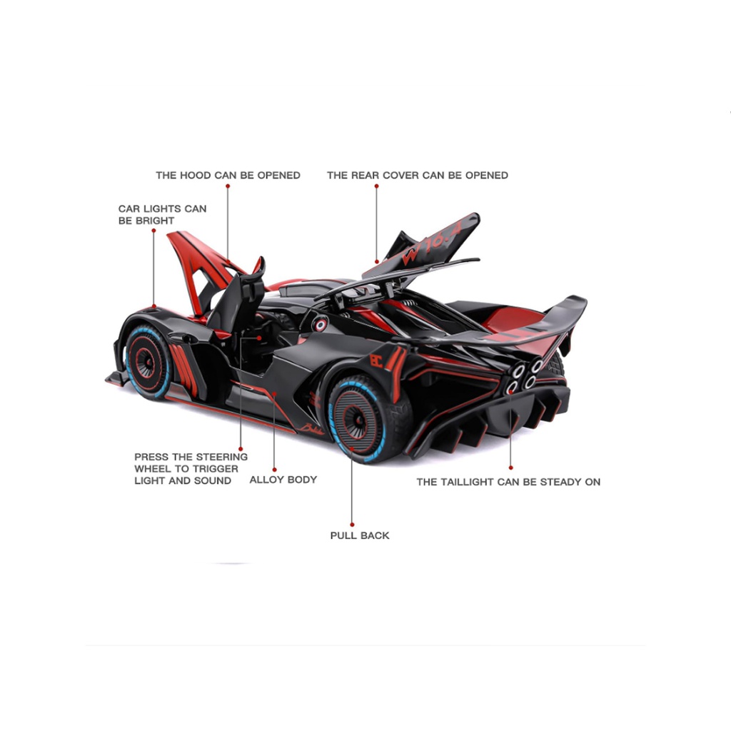 ماشین فلزی بوگاتی بولاید 1 به 24 چی شی دودزا قرمز